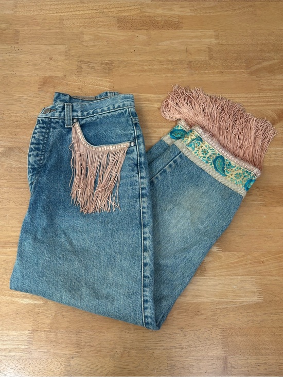 Levi's Denim - VTG 90s Levi's 569 upcycled fringe paisley jeans loose straight fit 900 series